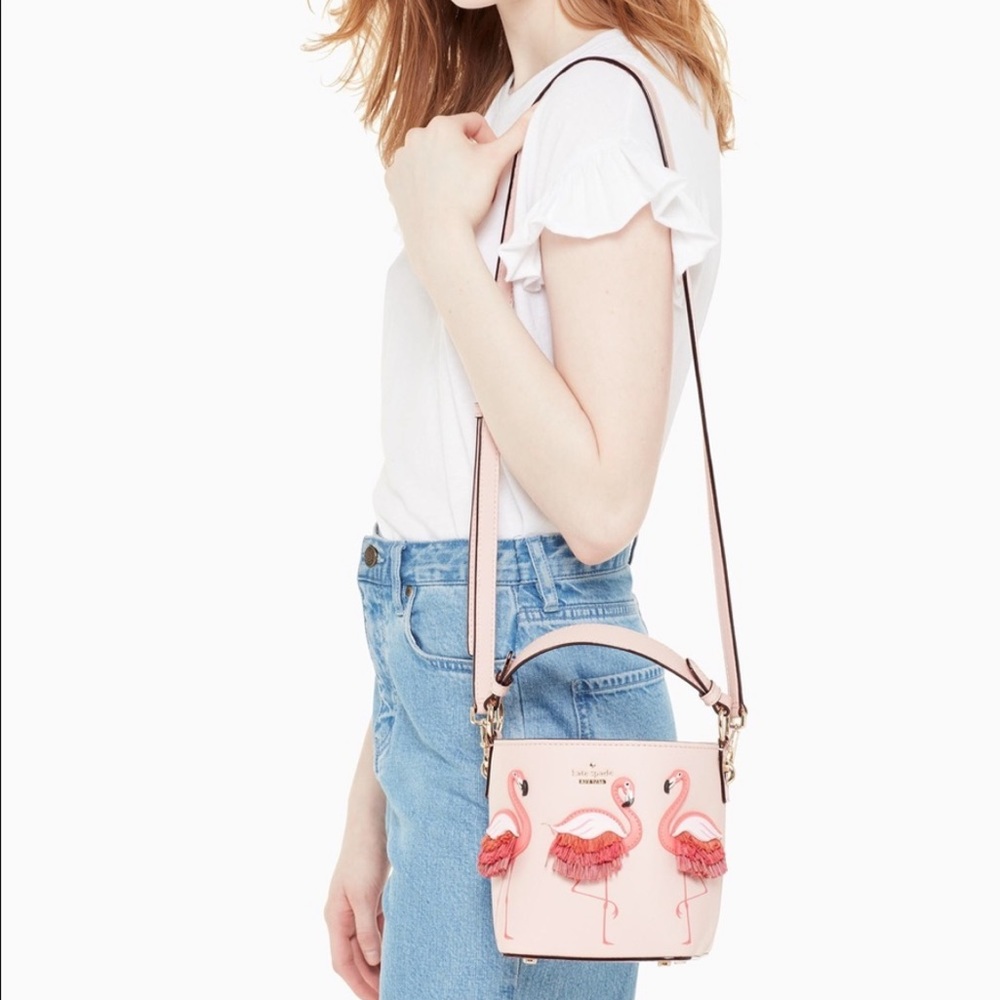 Kate Spade Flamingo By The Pool Crossbody Bucket - Picture 7 of 8